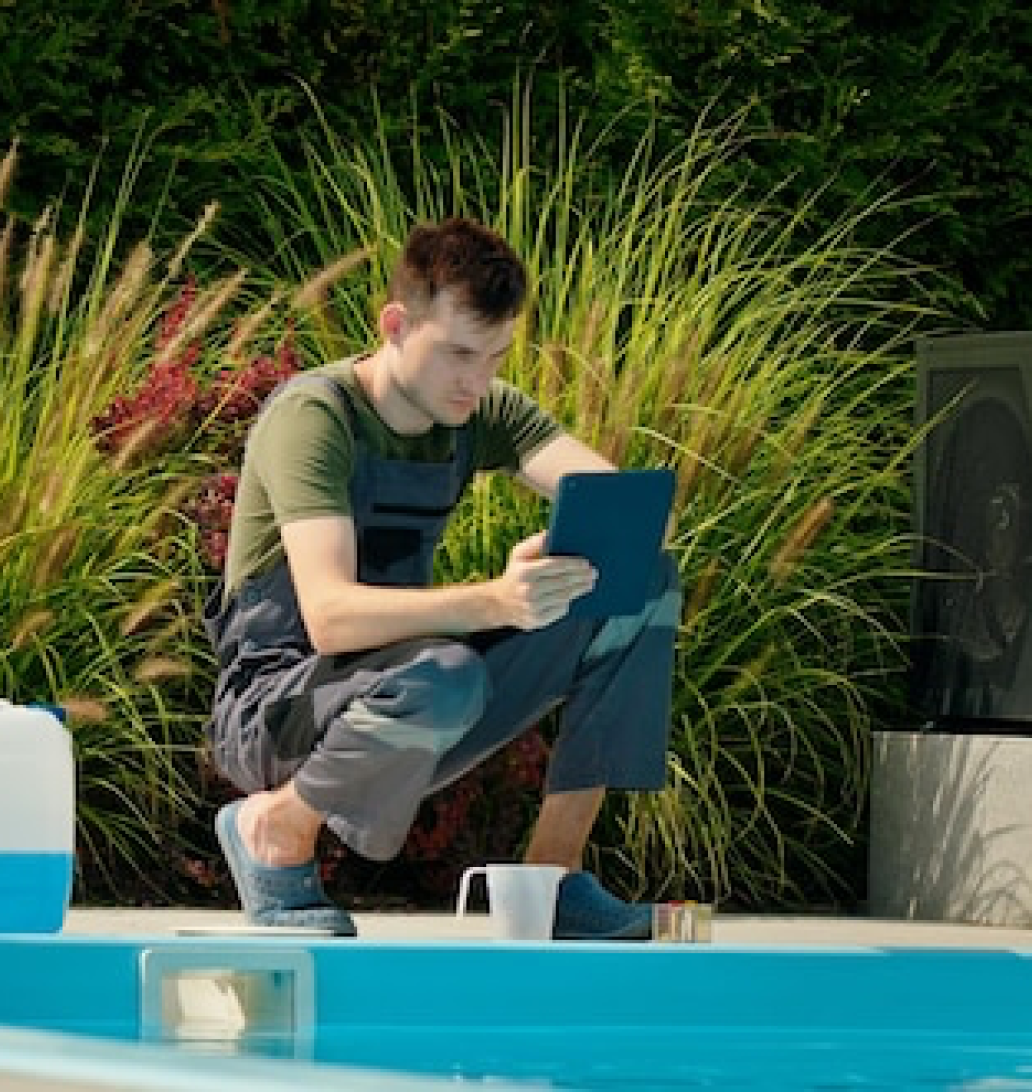 Professional team Installation of heat pumps for swimming pools